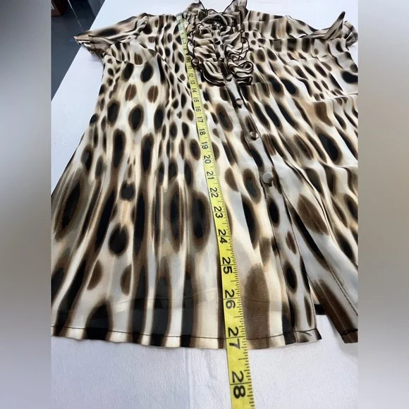 East 5th Semi-Sheer Spotted Print Ruffled High Collar Blouse, sz. MD - Picture 7 of 13